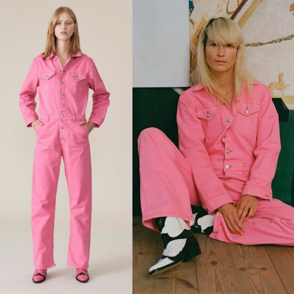 Ganni Pink Jumpsuit Boilersuit Cotton Denim Size 2